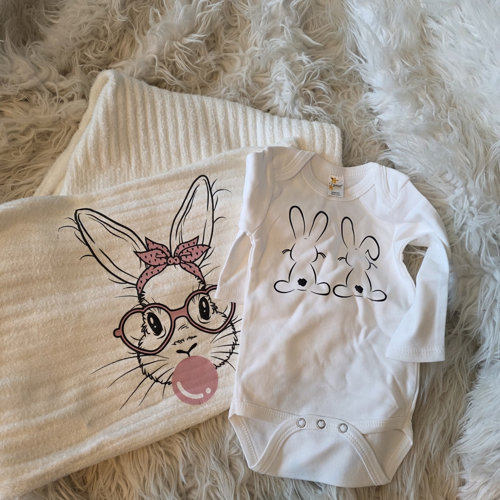 White Baby Onesie with Bunny Print - Kids Accessories